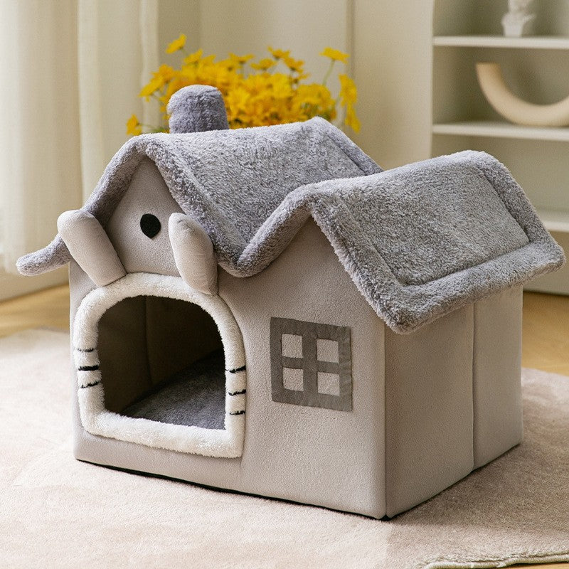Foldable Dog House Cat Bed Winter Kennel Removable Nest Enclosed Cave