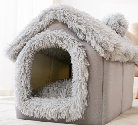 Foldable Dog House Cat Bed Winter Kennel Removable Nest Enclosed Cave