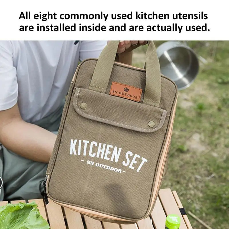 Camping Kitchen Set 8pcs Camping Outdoor Cookware Kit Stainless Steel Camping Tool