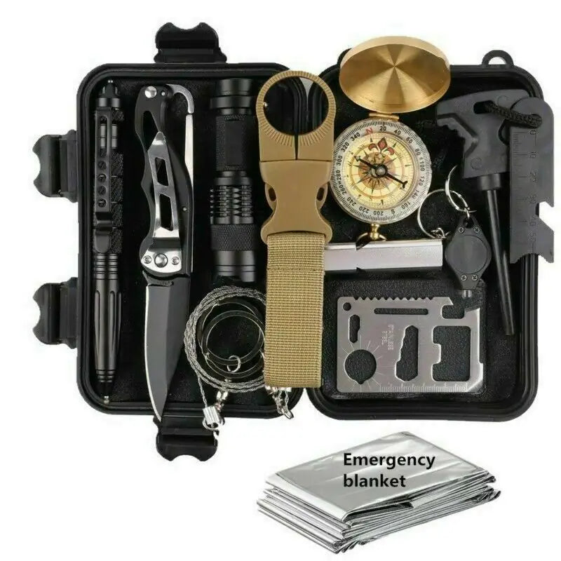 14 in 1 Outdoor Emergency Survival Safety Gear Kit Camping Tactical Tools SOS EDC Case