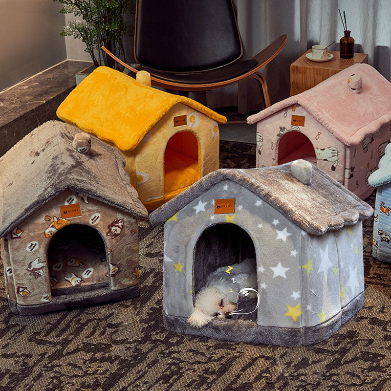 Foldable Dog House Cat Bed Winter Kennel Removable Nest Enclosed Cave