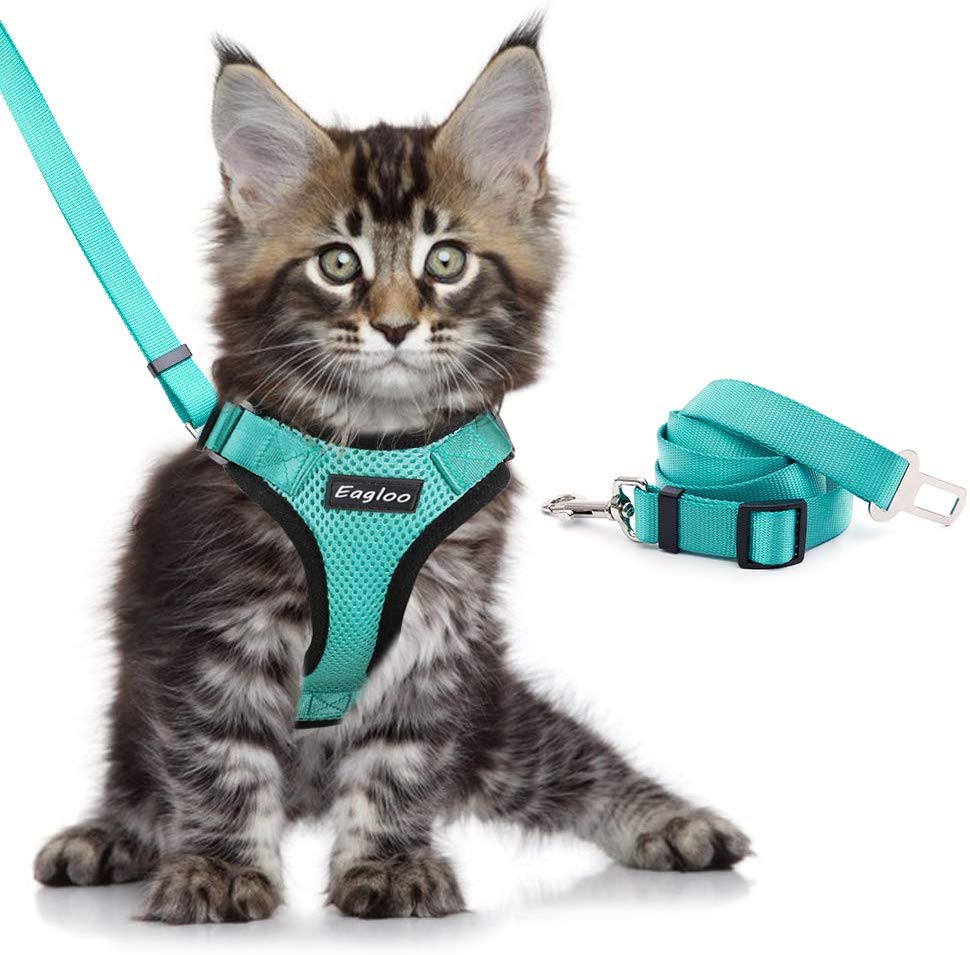 Escape Proof Harness Car Seat Belt Adapter Reflective Soft Mesh Harness For Kitten Puppy
