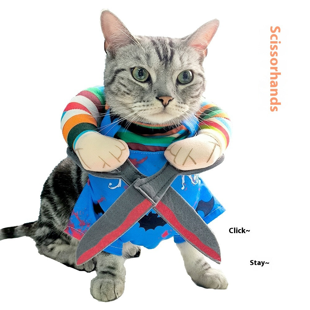 Halloween Costume Cat Funny Outfit Wi/ Adjustable Straps Scissor-Shaped Suit For Dogs
