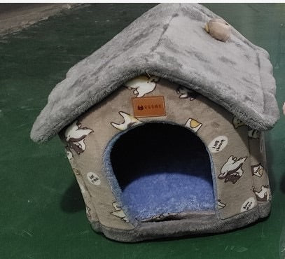 Foldable Dog House Cat Bed Winter Kennel Removable Nest Enclosed Cave