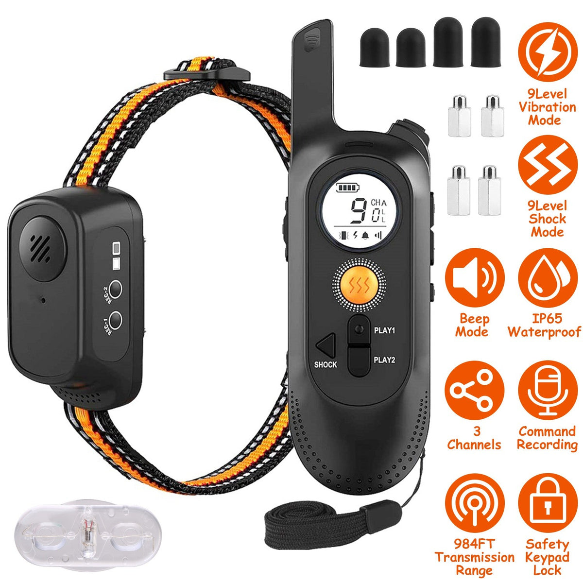 984FT Training Collar Waterproof Beep Vibration Electric Shock 3 Channels Rechargeable