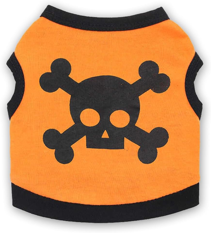 Dog Vest Skull Bones Halloween Cosplay Dog Tank Top Colr Blocking Stretch Cats Costumes