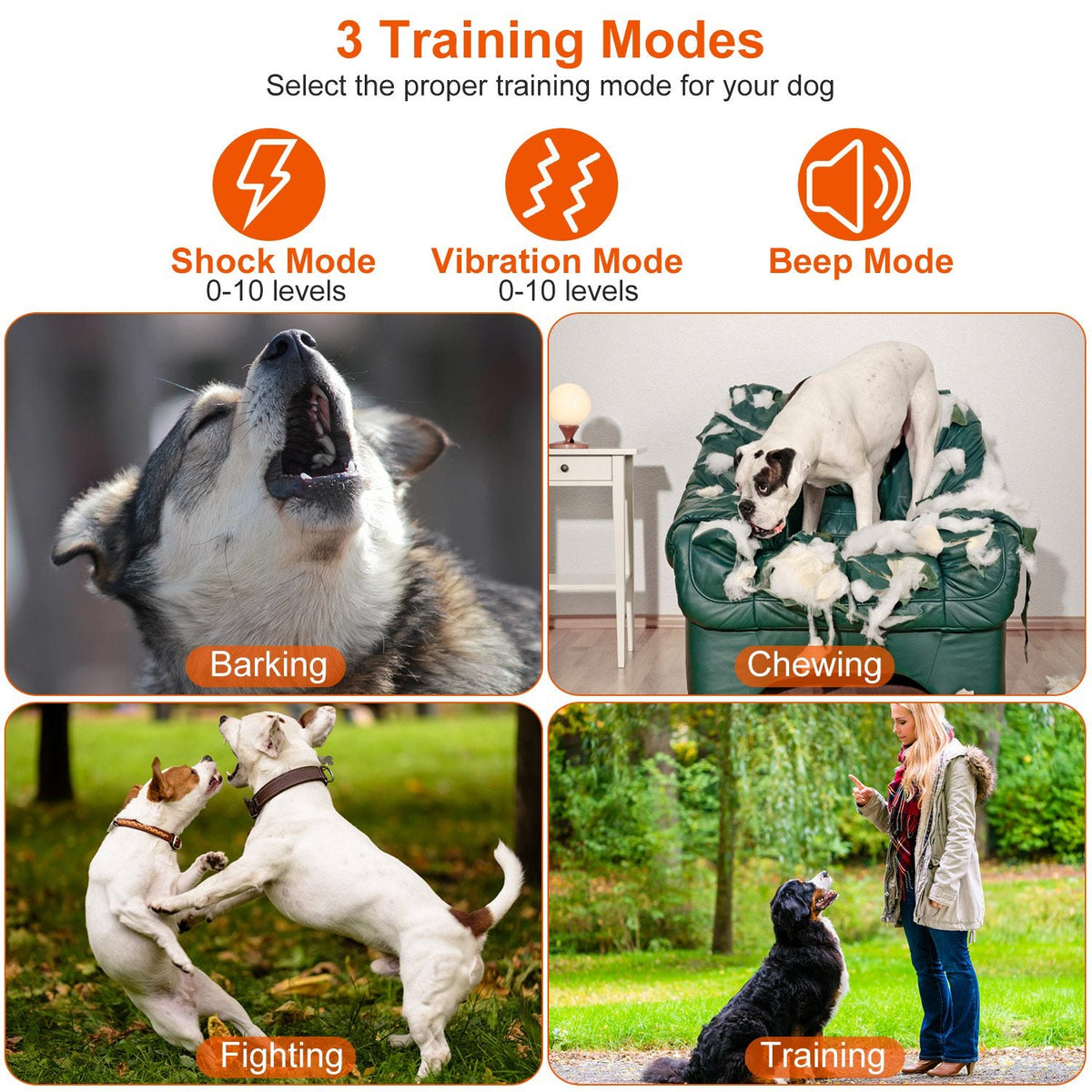 3280 FT Dog Training Collar IP67 Waterproof Pet Beep Vibration Electric rechargeable 3 modes