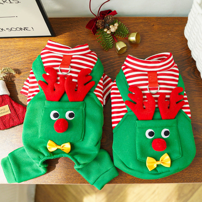 Christmas Pet Dogs Cats Coats Dress Up Costume Elk Pocket Sweatshirt Teddy