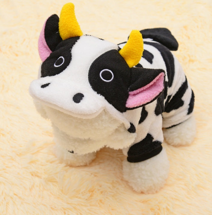 Cat Coat Warm Cow Costume Sweatshirt Hooded Clothing Winter Clothes Cat Jumpsuits Cow