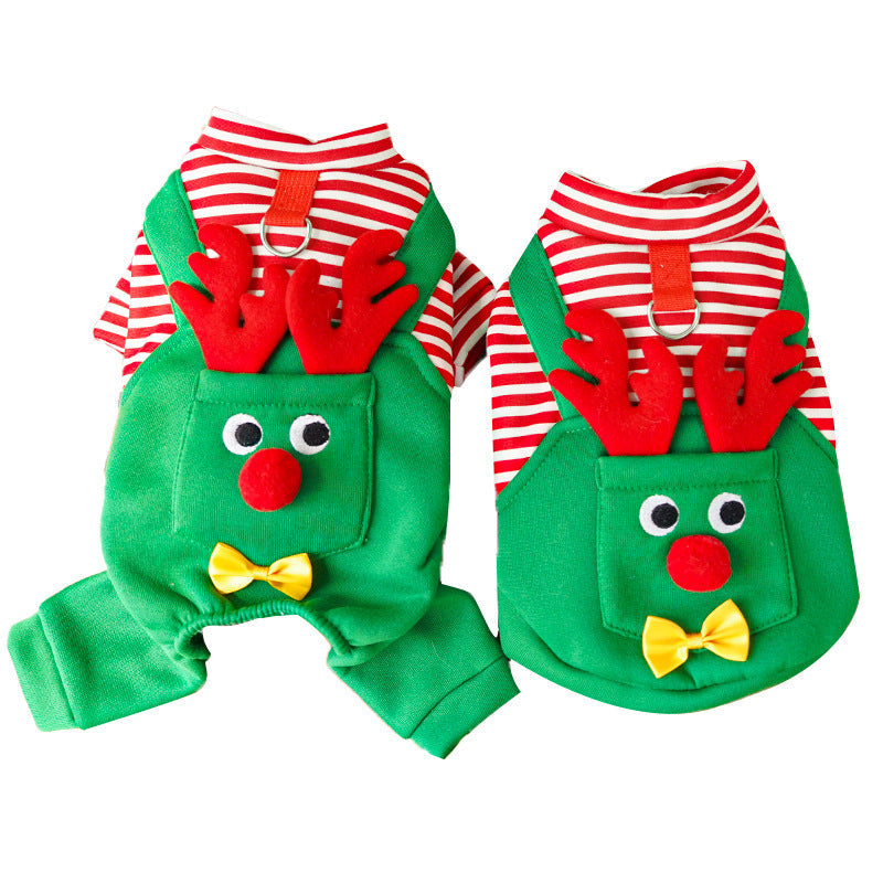 Christmas Pet Dogs Cats Coats Dress Up Costume Elk Pocket Sweatshirt Teddy