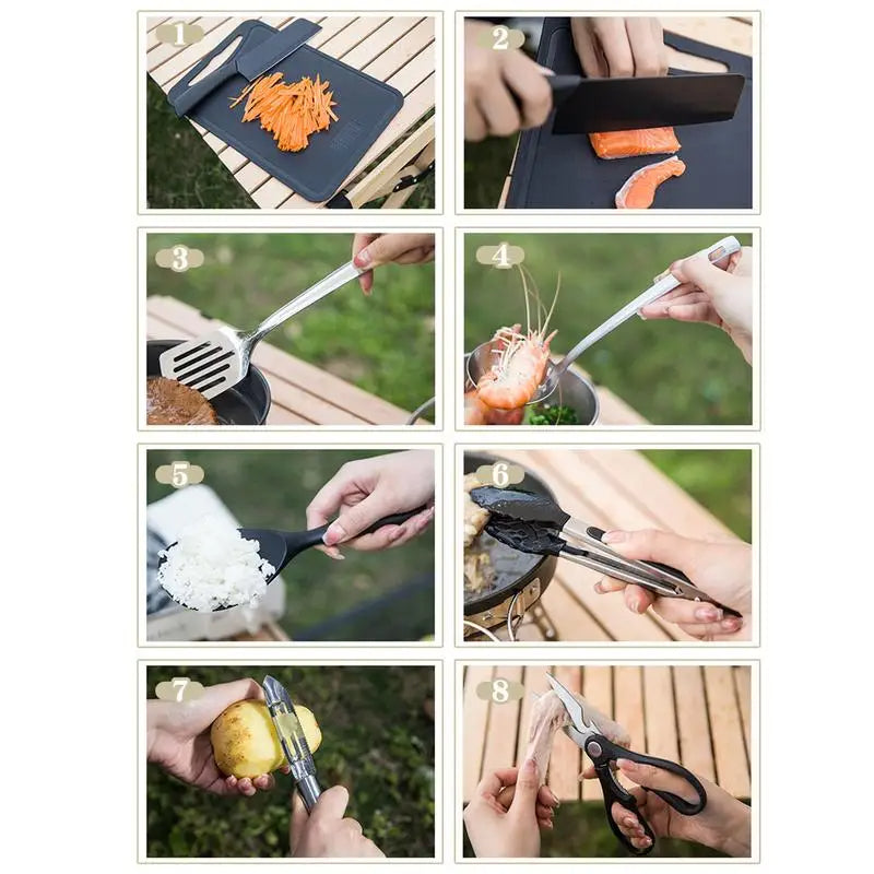 Camping Kitchen Set 8pcs Camping Outdoor Cookware Kit Stainless Steel Camping Tool