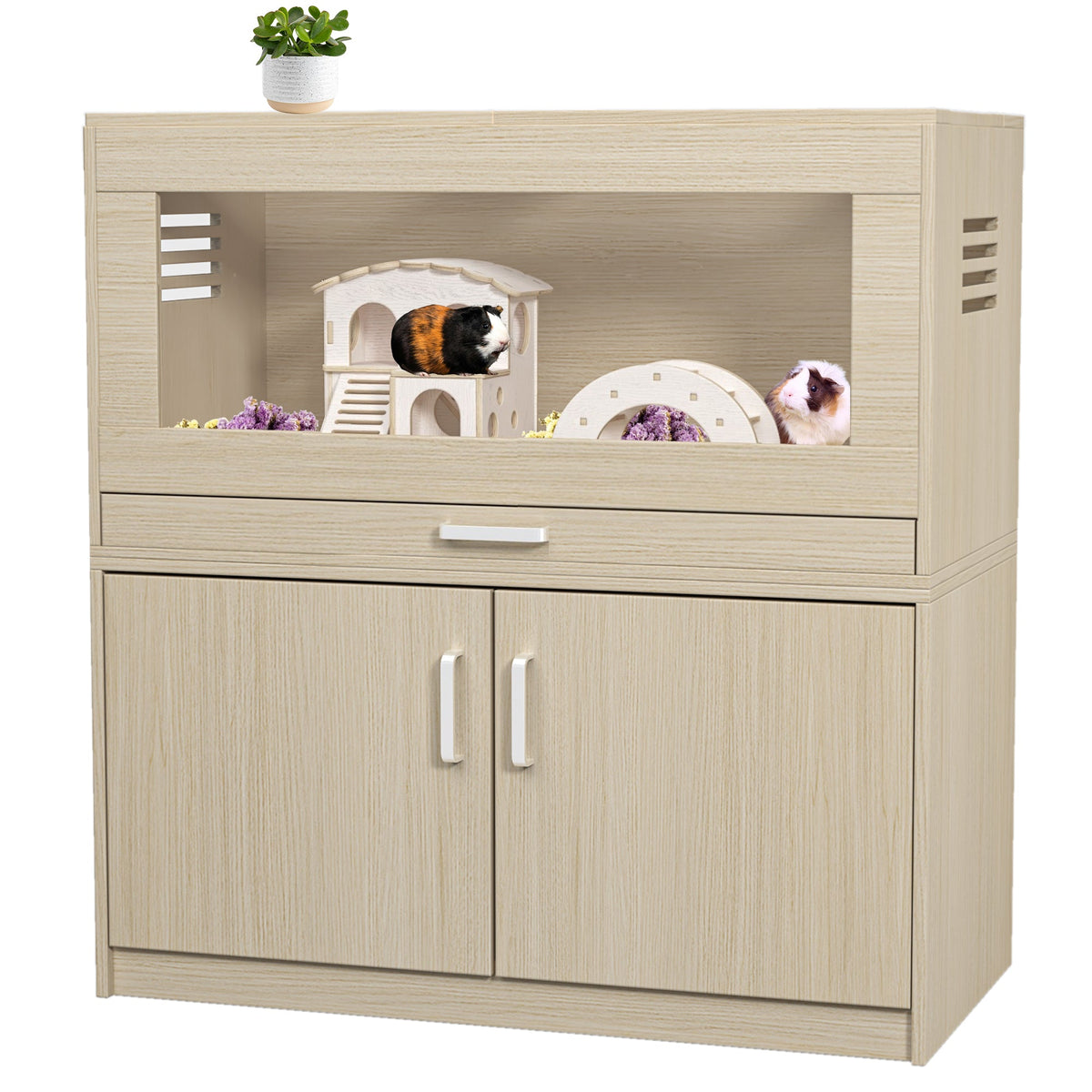 Squirrel Cage, Wood w/ Independent Storage Cabinet Easy View Acrylic Panels