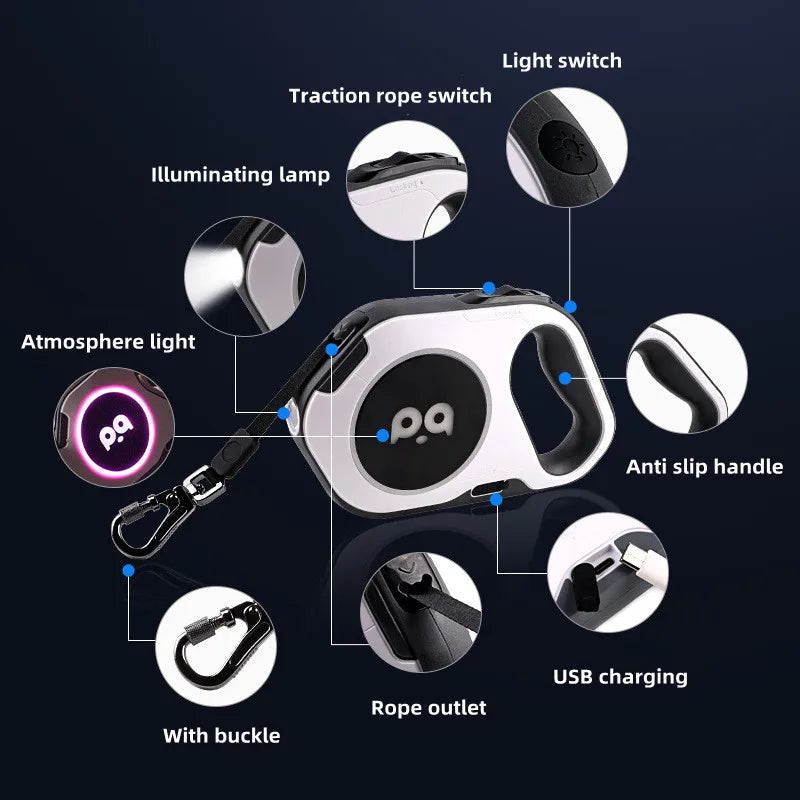 Automatic Retractable Leash LED Luminous Light Straps Small Medium Dog Walking Running
