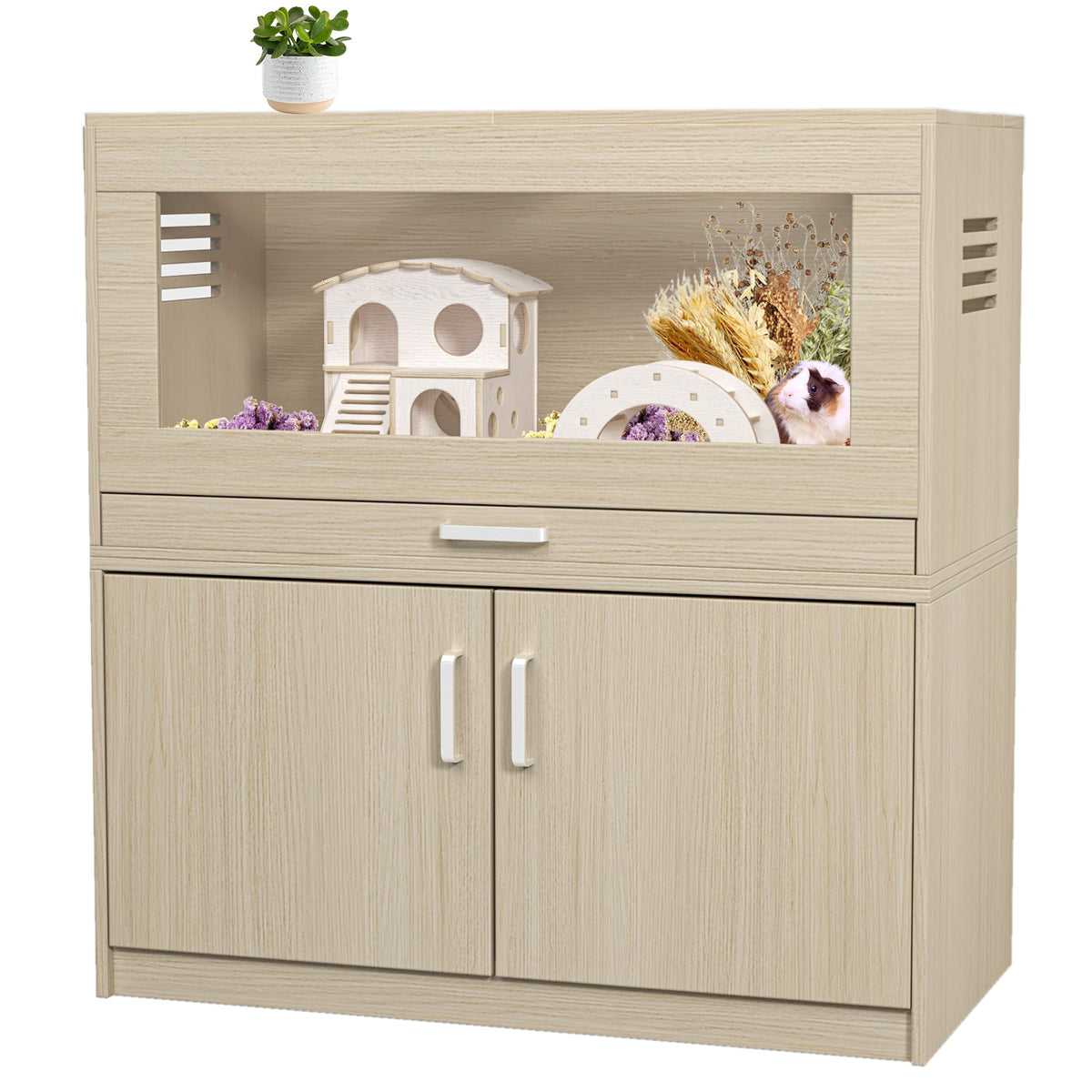 Squirrel Cage, Wood w/ Independent Storage Cabinet Easy View Acrylic Panels