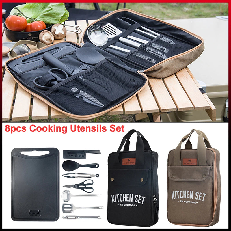 Camping Kitchen Set 8pcs Camping Outdoor Cookware Kit Stainless Steel Camping Tool
