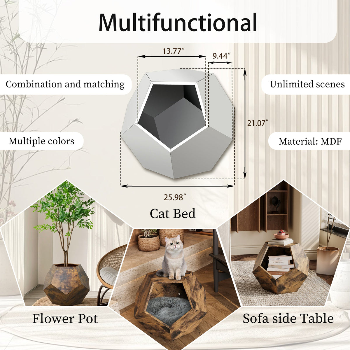 25.98'' Modern Pet Furniture Cat Kennel Side Table Multi-Purpose Furniture Antique Wood