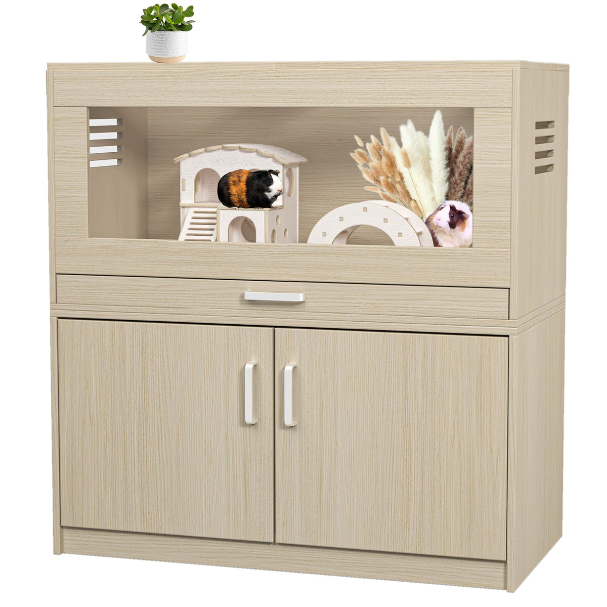 Squirrel Cage, Wood w/ Independent Storage Cabinet Easy View Acrylic Panels