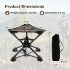 Folding Camping Stool 360° Swivel Hunting Chair with Anti-Sink Feet