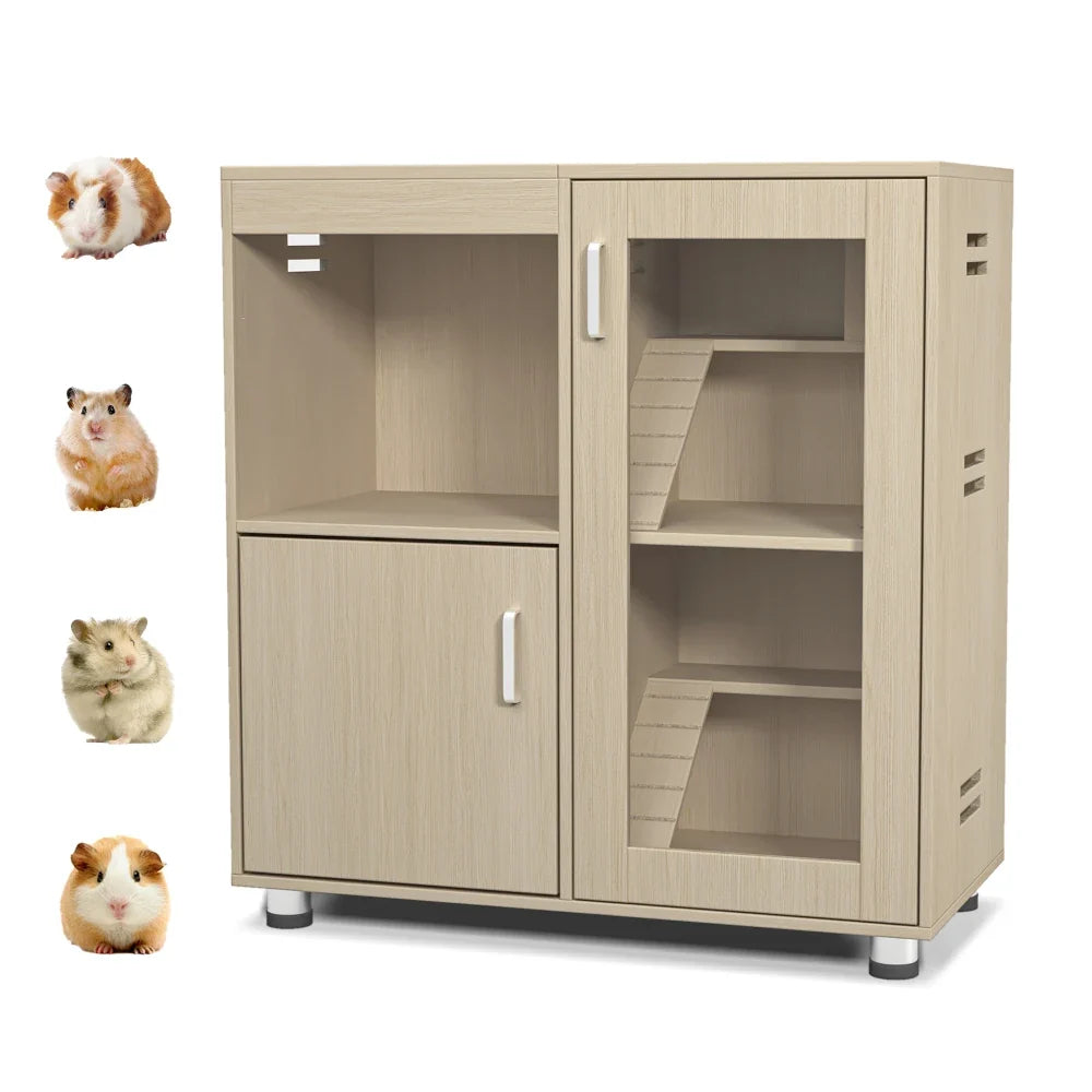 Hamster Cage, Small Animal for Chinchilla/Rat, 4-Tier Guinea Pig Cage Wood w/ Windows
