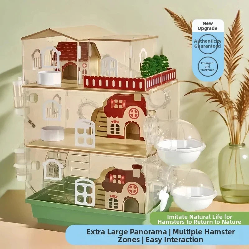 3-Story Hamster Mansion Large Transparent Habitat Full Ventilation Deep Base Natural