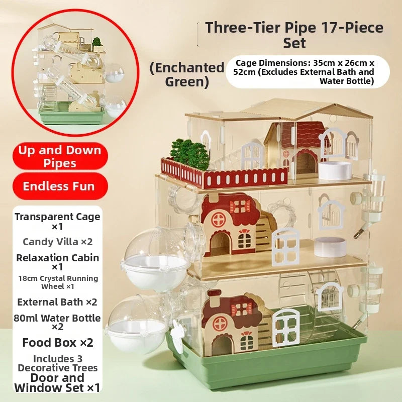 3-Story Hamster Mansion Large Transparent Habitat Full Ventilation Deep Base Natural