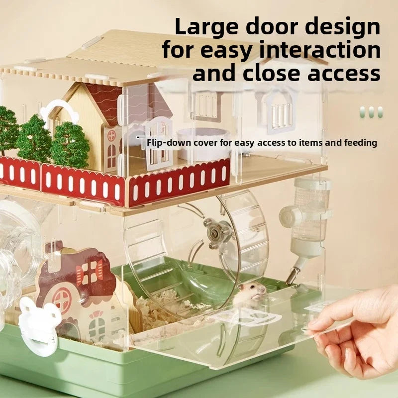 3-Story Hamster Mansion Large Transparent Habitat Full Ventilation Deep Base Natural
