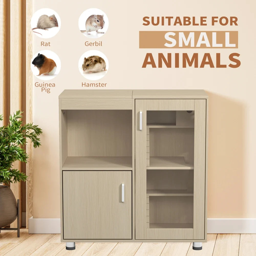 Hamster Cage, Small Animal for Chinchilla/Rat, 4-Tier Guinea Pig Cage Wood w/ Windows