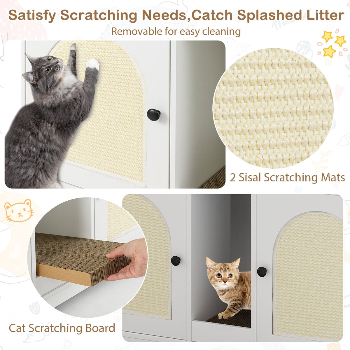 43 Inches Cat Litter Box Enclosure with Storage and Double Rooms-White