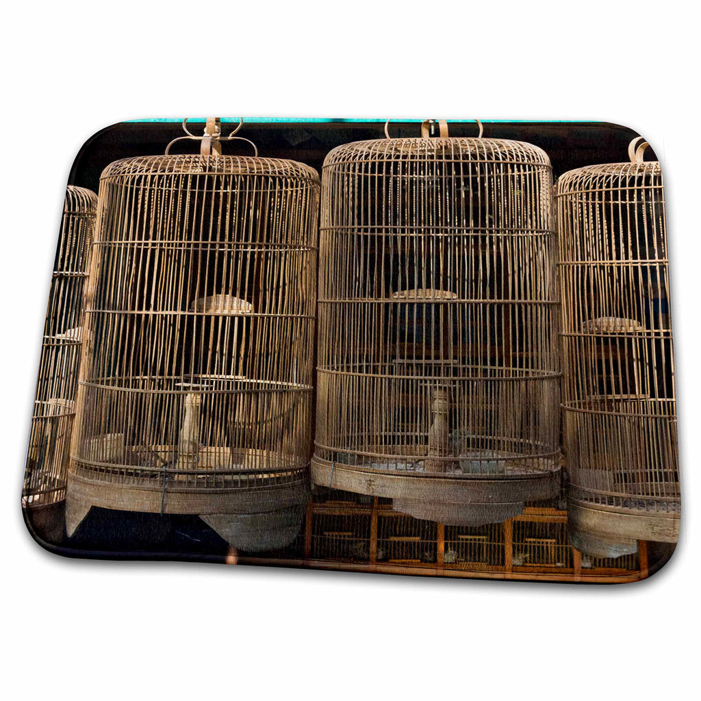 Dish Drying Mat - Bird cages at Ngasem Traditional Bird Market, Yogyakarta, Indonesia Birds