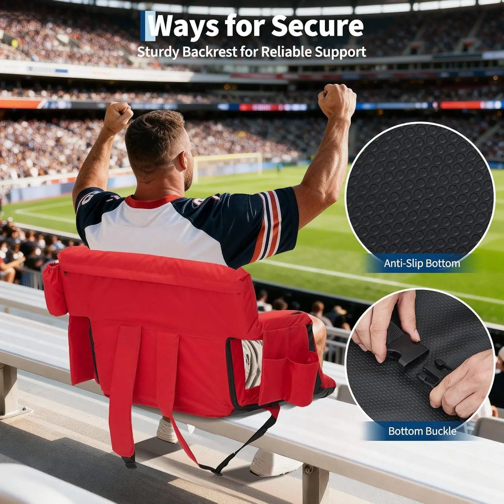 2 Pcs Reclining Stadium Seat Padded Backrest Adjustable Armrests for Outdoor Camping