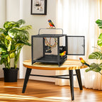 Wrought Iron Bird Travel Carrier Cage with Handle Wooden Perch