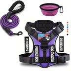Service Dog Harness Leash Set w/ 1pc Folding Bowl Reflective  Dog Soft Oxford For Small Dog