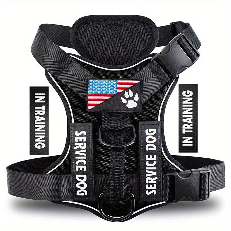 Service Dog Harness, Reflective Dog Vest with 5 PCS Patches, Adjustable Soft