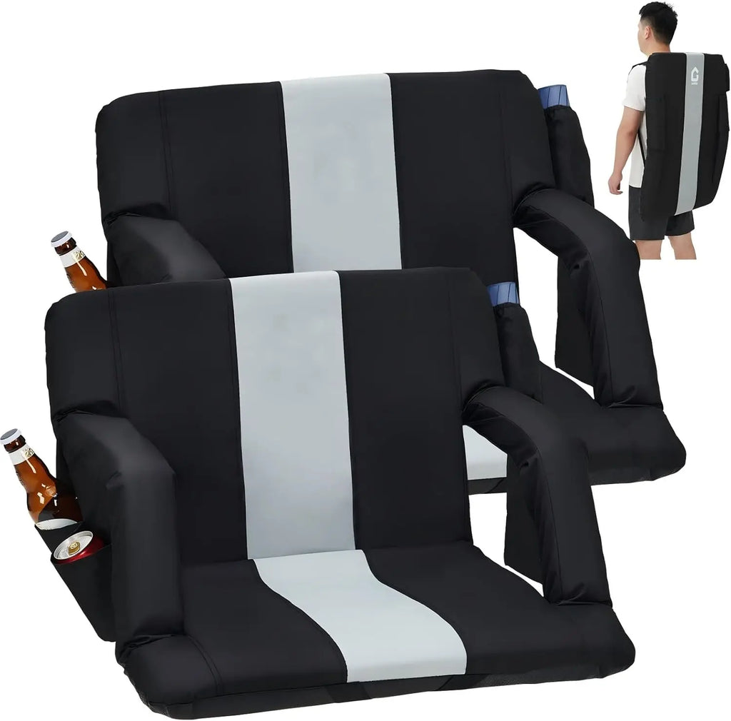 2 Pcs Reclining Stadium Seat Padded Backrest Adjustable Armrests for Outdoor Camping