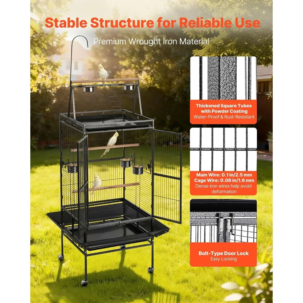 32.7x31.1x82.7 inch Bird Cage, Open Flat Top, Slide-Out Tray
