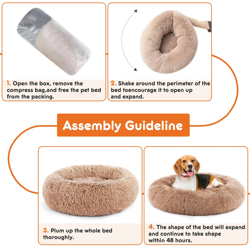 Anti-Slip Round Fluffy Calming Washable Dog Bed