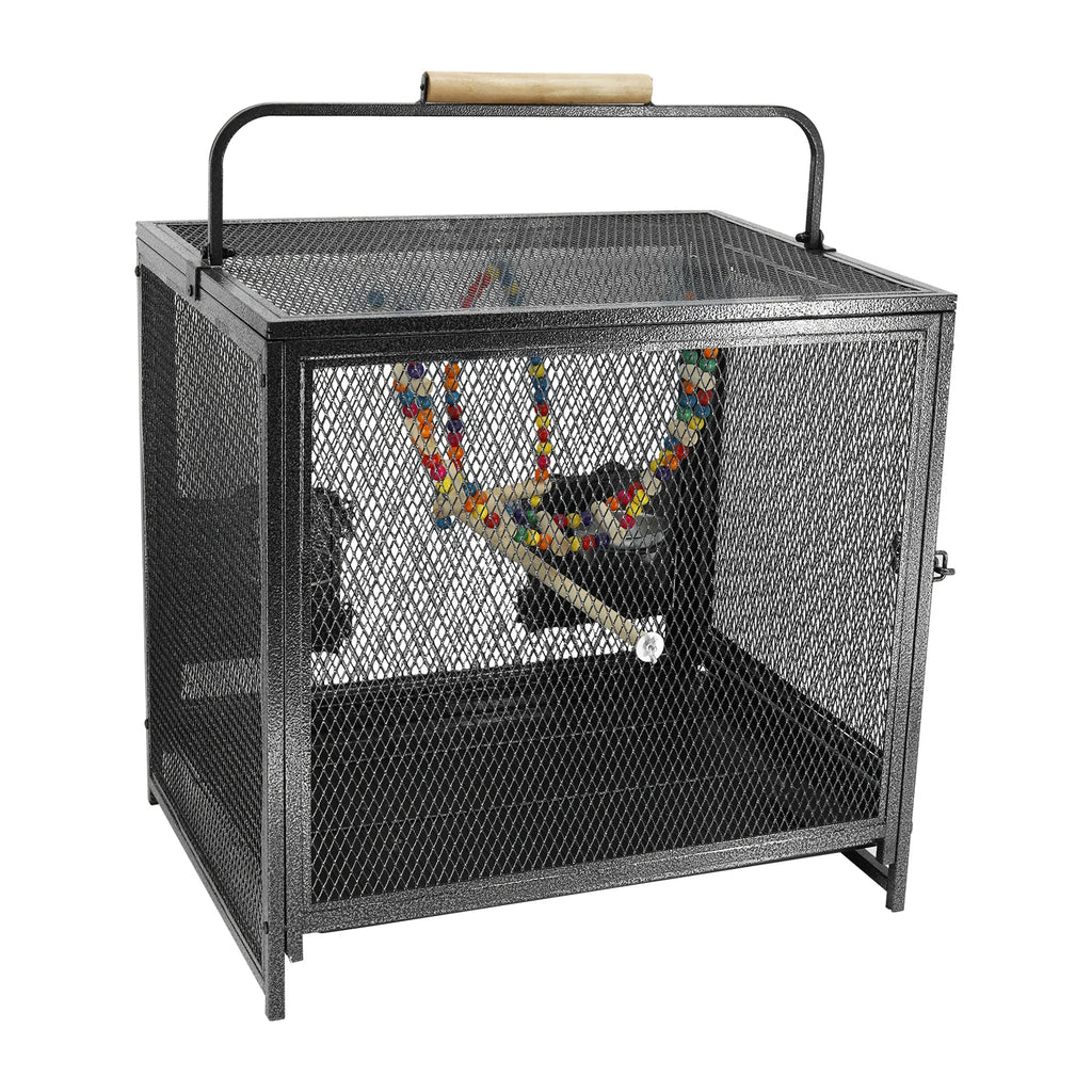 Wrought Iron Bird Travel Carrier Cage with Handle Wooden Perch