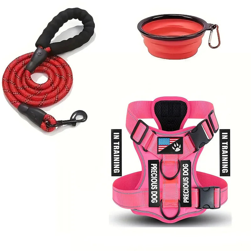 Service Dog Harness Leash Set w/ 1pc Folding Bowl Reflective  Dog Soft Oxford For Small Dog
