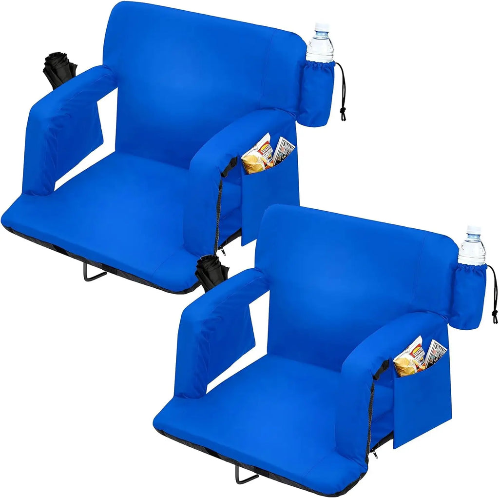 2 Pcs Reclining Stadium Seat Padded Backrest Adjustable Armrests for Outdoor Camping
