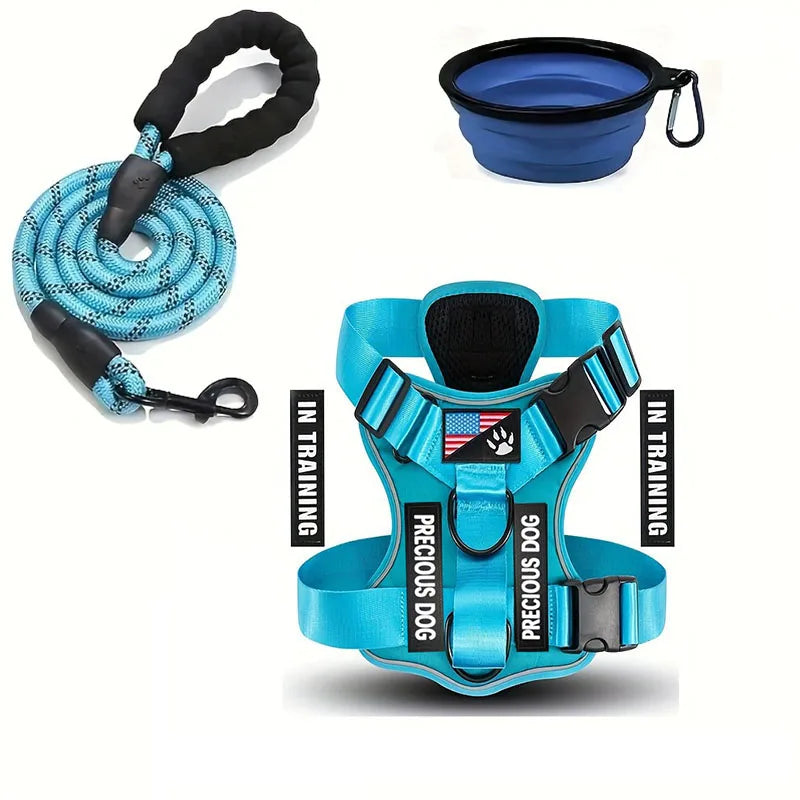 Service Dog Harness Leash Set w/ 1pc Folding Bowl Reflective  Dog Soft Oxford For Small Dog