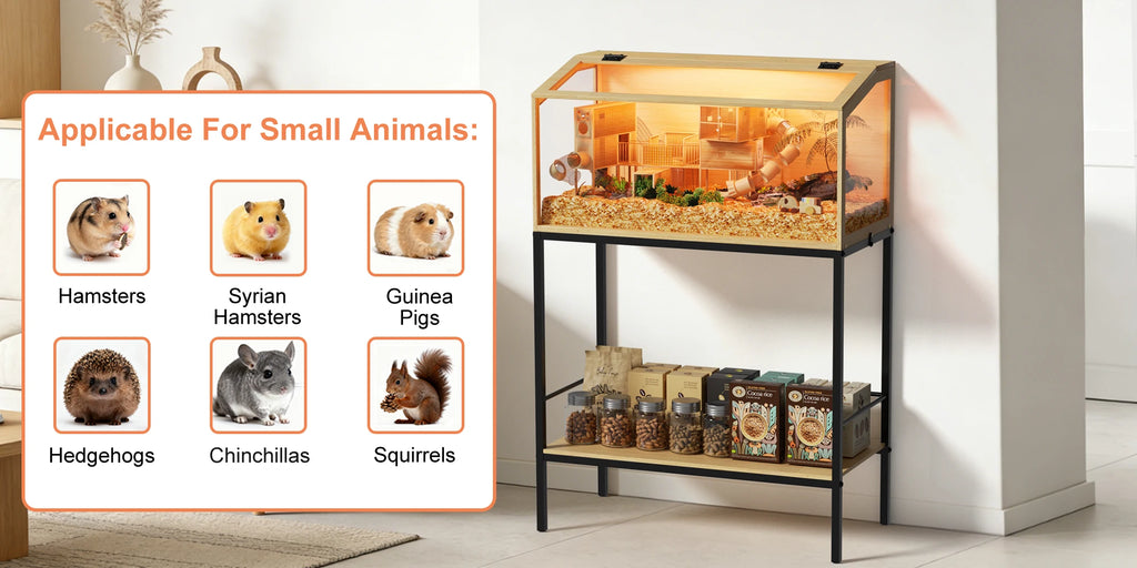 80x39x116cm Wooden Hamster Cage Built-in LED Habitat