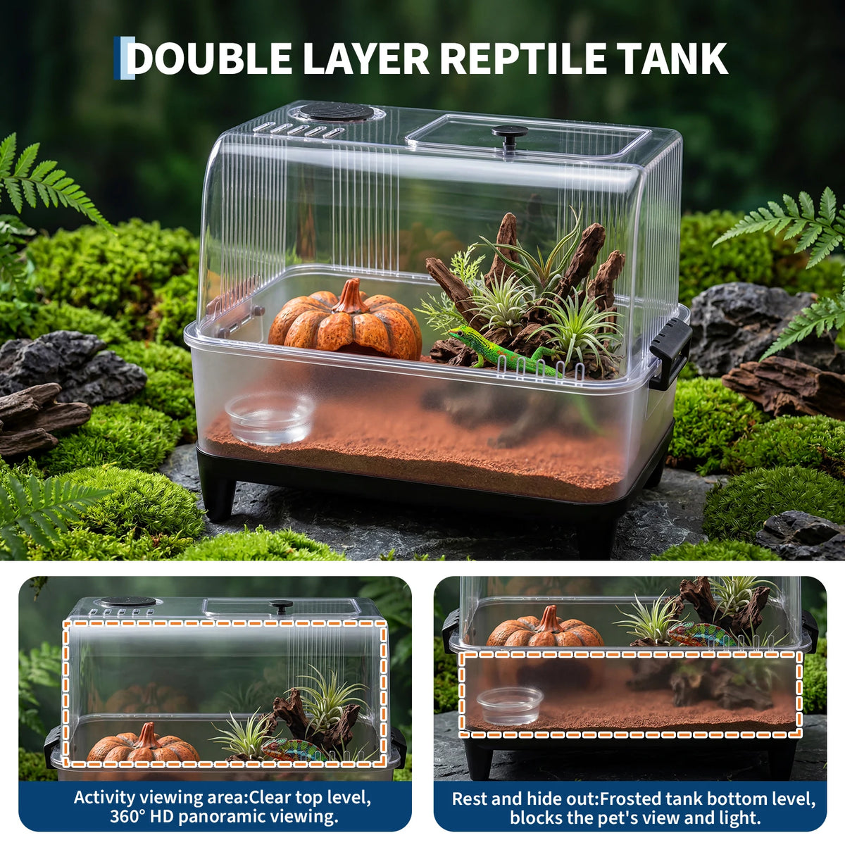 Reptile Tank Starter Kit, Terrarium, Small Reptile Habitat with Lid, Heating Pad, Hygrometer