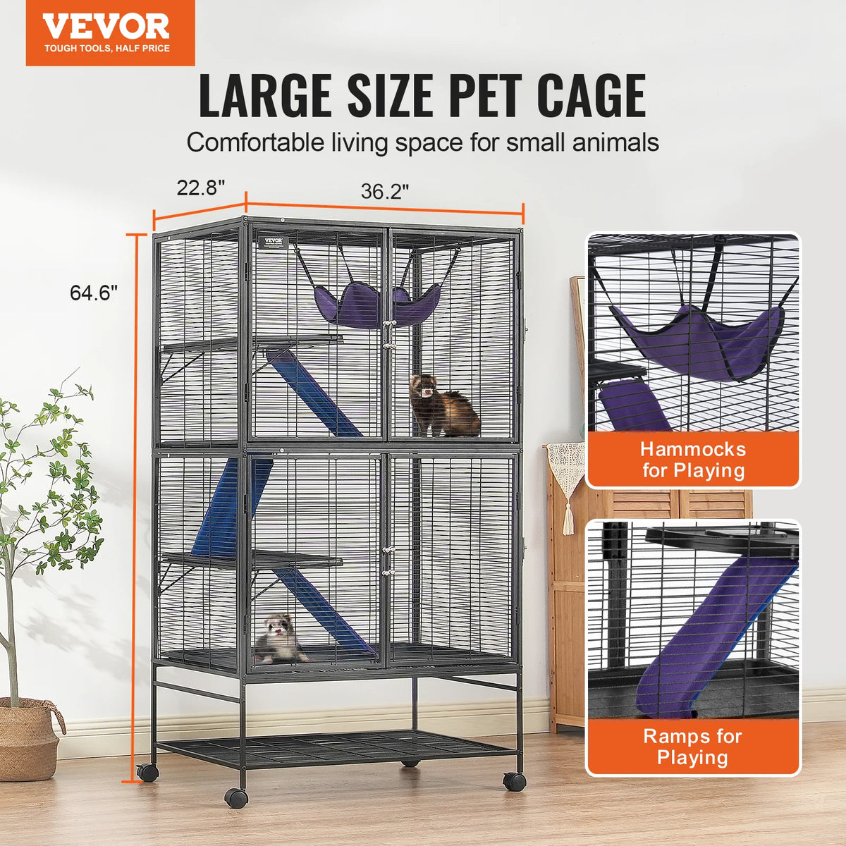 64.6"Rolling Metal Cage Large 4-Tier
