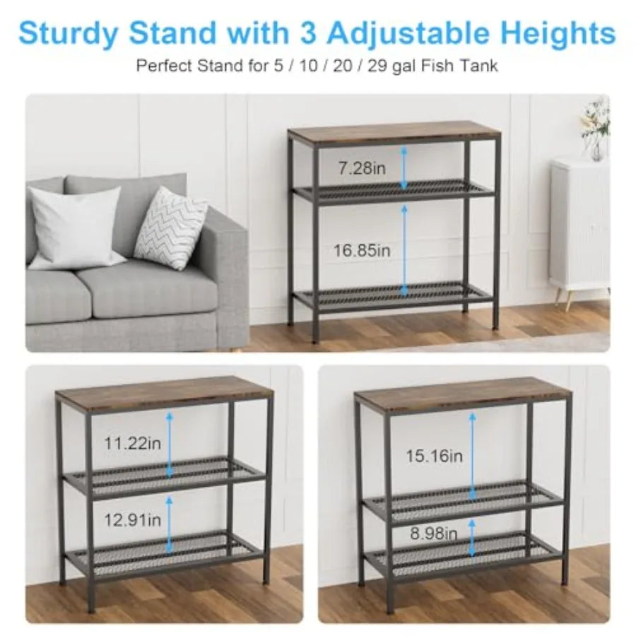 20-29 Gallon Fish Tank Stand, 3-Tier Adjustable Stand, Reptile Breeder Turtle Terrarium