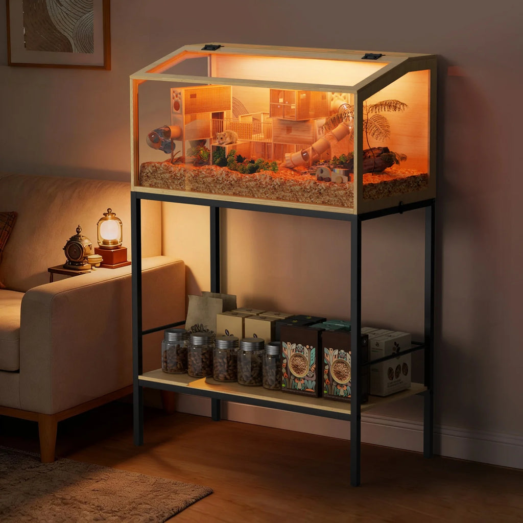 80x39x116cm Wooden Hamster Cage Built-in LED Habitat