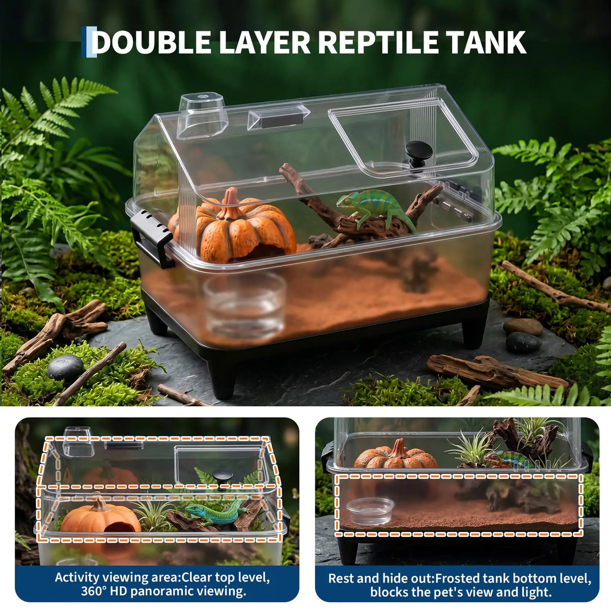 Small Reptile Terrarium Kit W/ Lid, Acrylic Tank, Heating Pad, For Gecko Lizard Tarantula Frog
