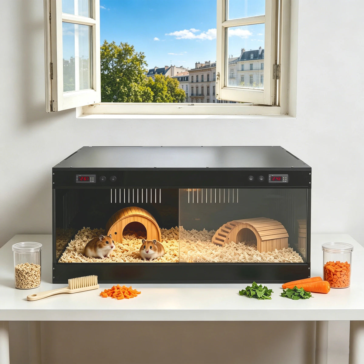 Large Reptile Terrarium with Viewing Window & Dual Temperature Controllers
