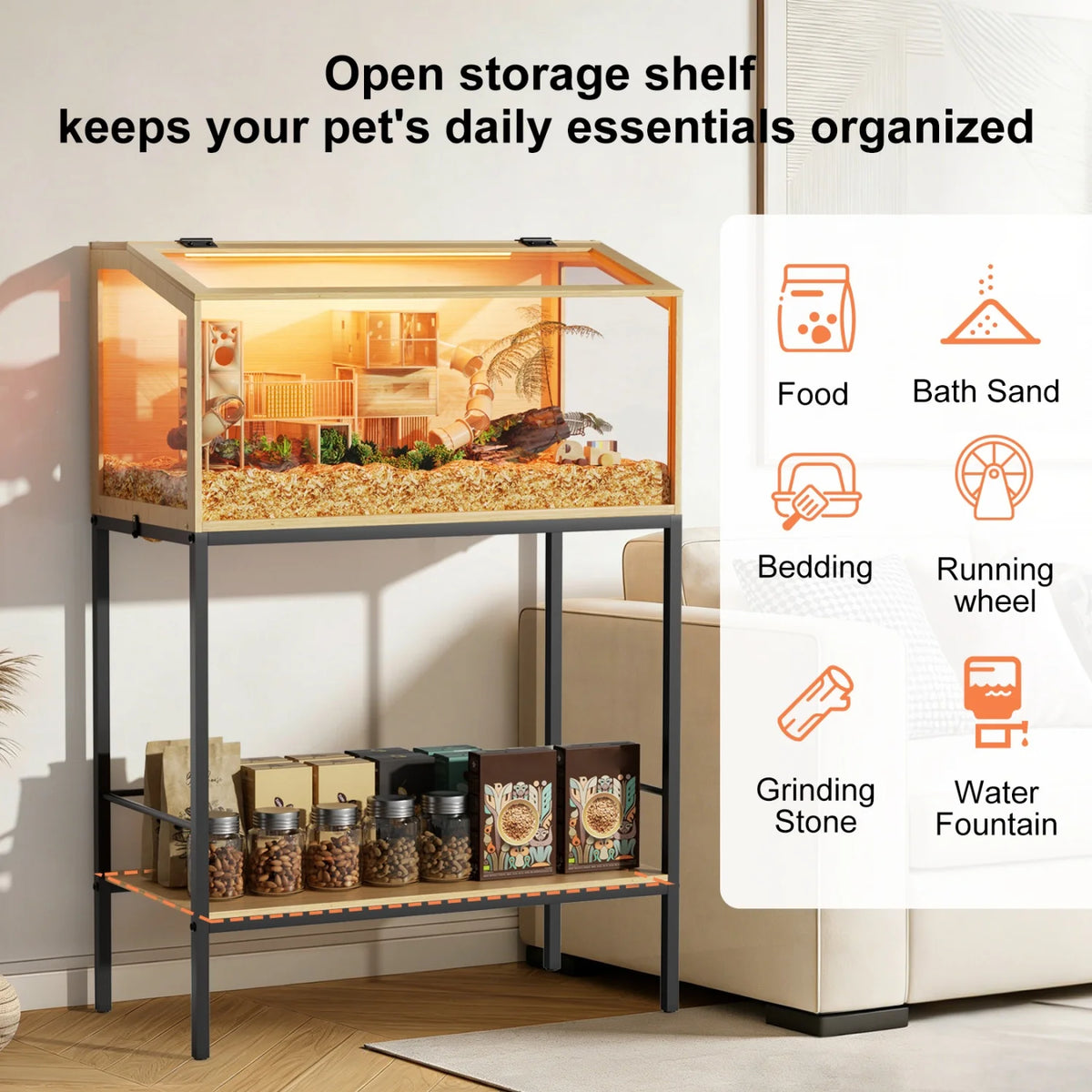 80x39x116cm Wooden Hamster Cage Built-in LED Habitat