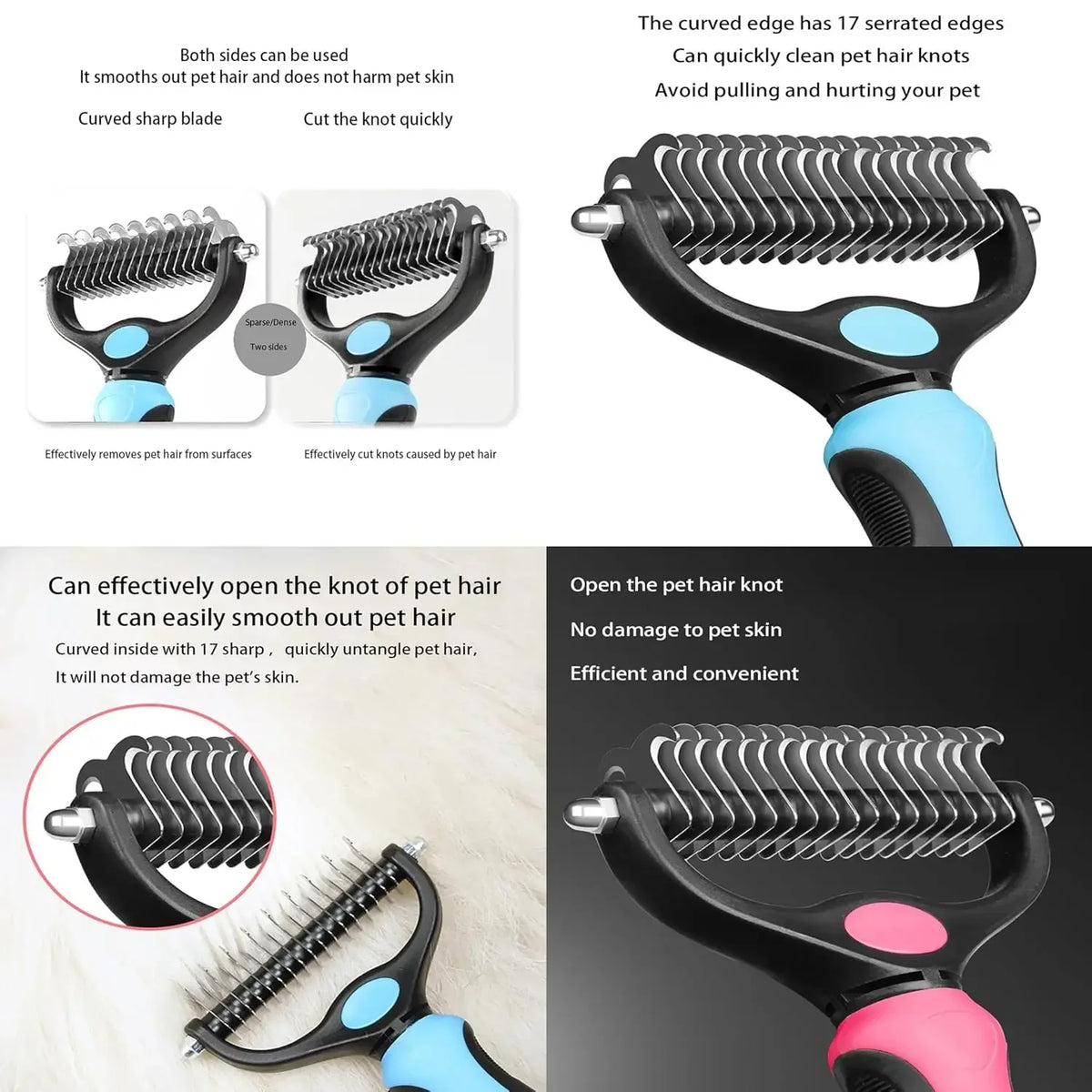 Cat Hair Removal Comb Dog Hair Removal Stainless Steel Double Sided Pet Grooming Brush