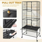 Large Rolling Bird Cage for Parrots & Cockatiels w/ Storage Shelf Feed Bowls & Wood Perches